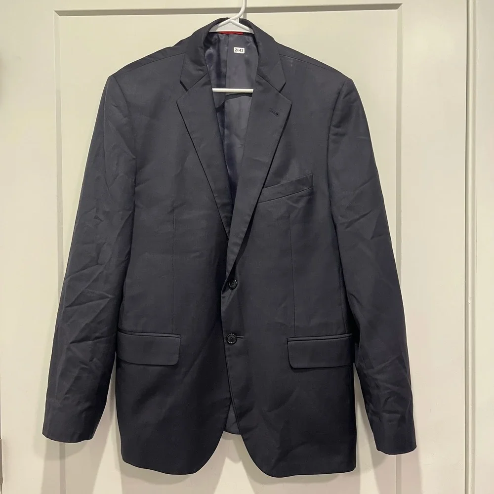 Saks Fifth Avenue RED Ermenegildo Zegna Trim Fit Wool Blazer Navy Blue Mens 42R